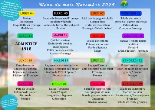 Menus du mois de novembre 2024