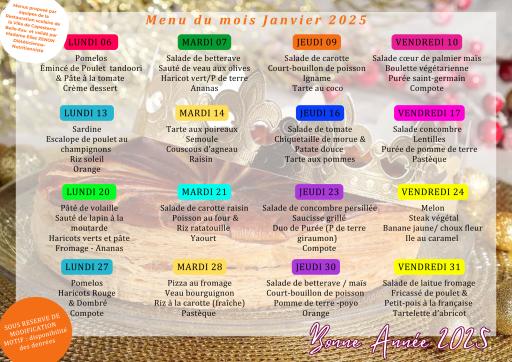 Menus du mois de Janvier 2025